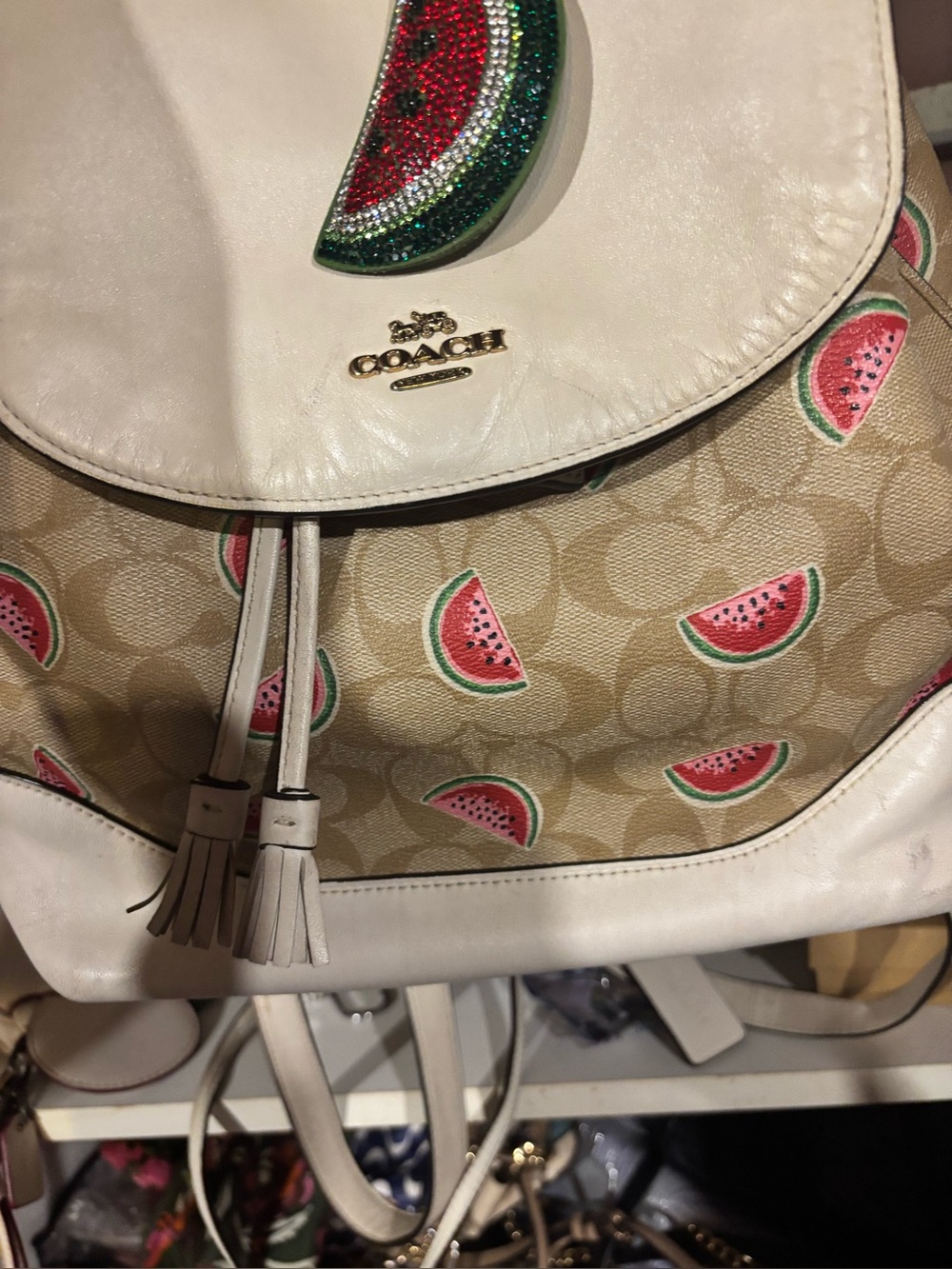 Coach Watermelon Print Signature Backpack — Cream/Pink excellent condition